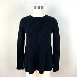 Theory Womens Medium Black Wool Cashmere A Line Sweater Long Sleeve Ribbed Knit